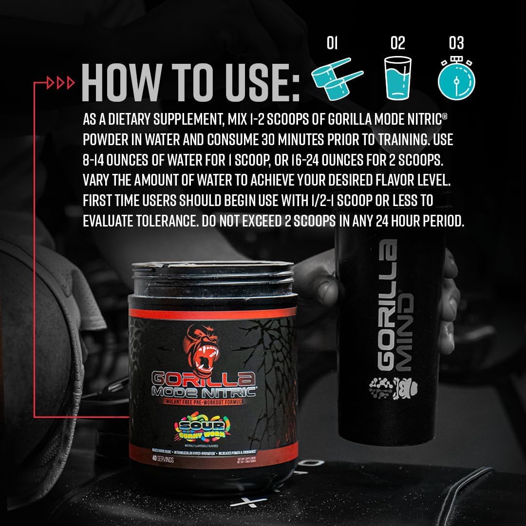 Gorilla Mind Nitric Up used during a workout with visible pumps and focus