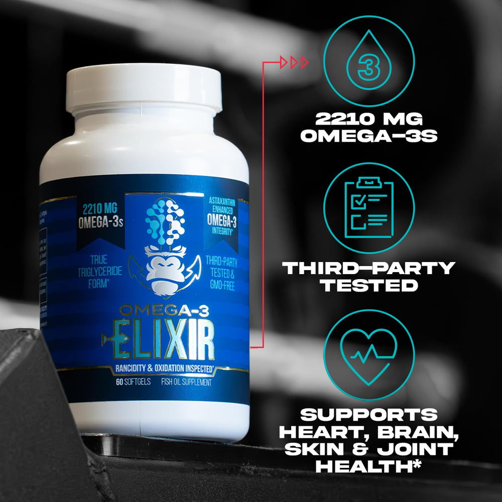 Gorilla Mind Omega-3 Elixir ingredients with astaxanthin and tocopherols for stability