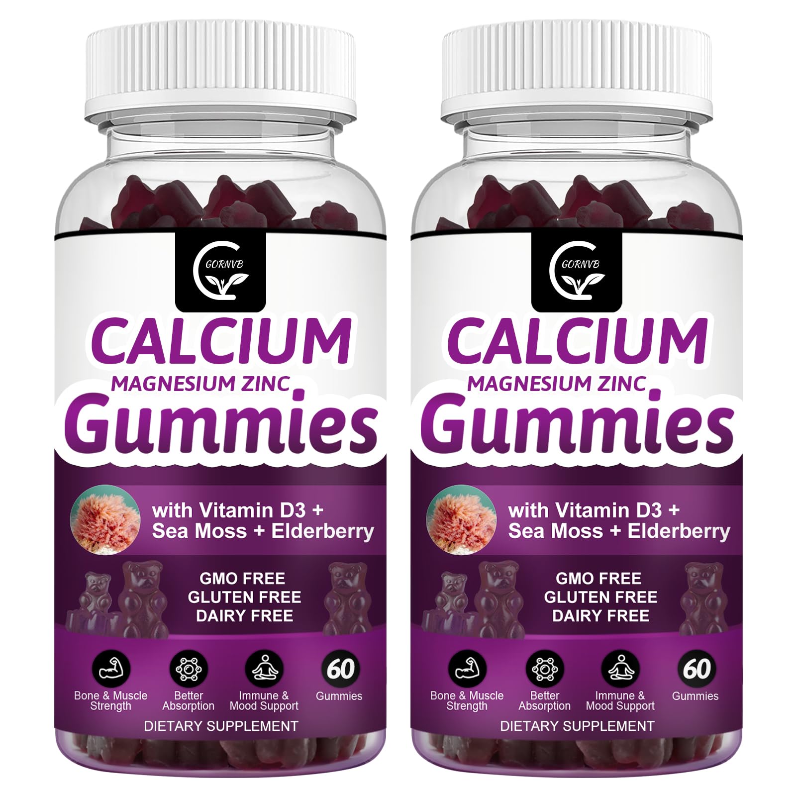 GORNVB Calcium Magnesium Zinc Gummies bottle, convenient bone-support snack.
