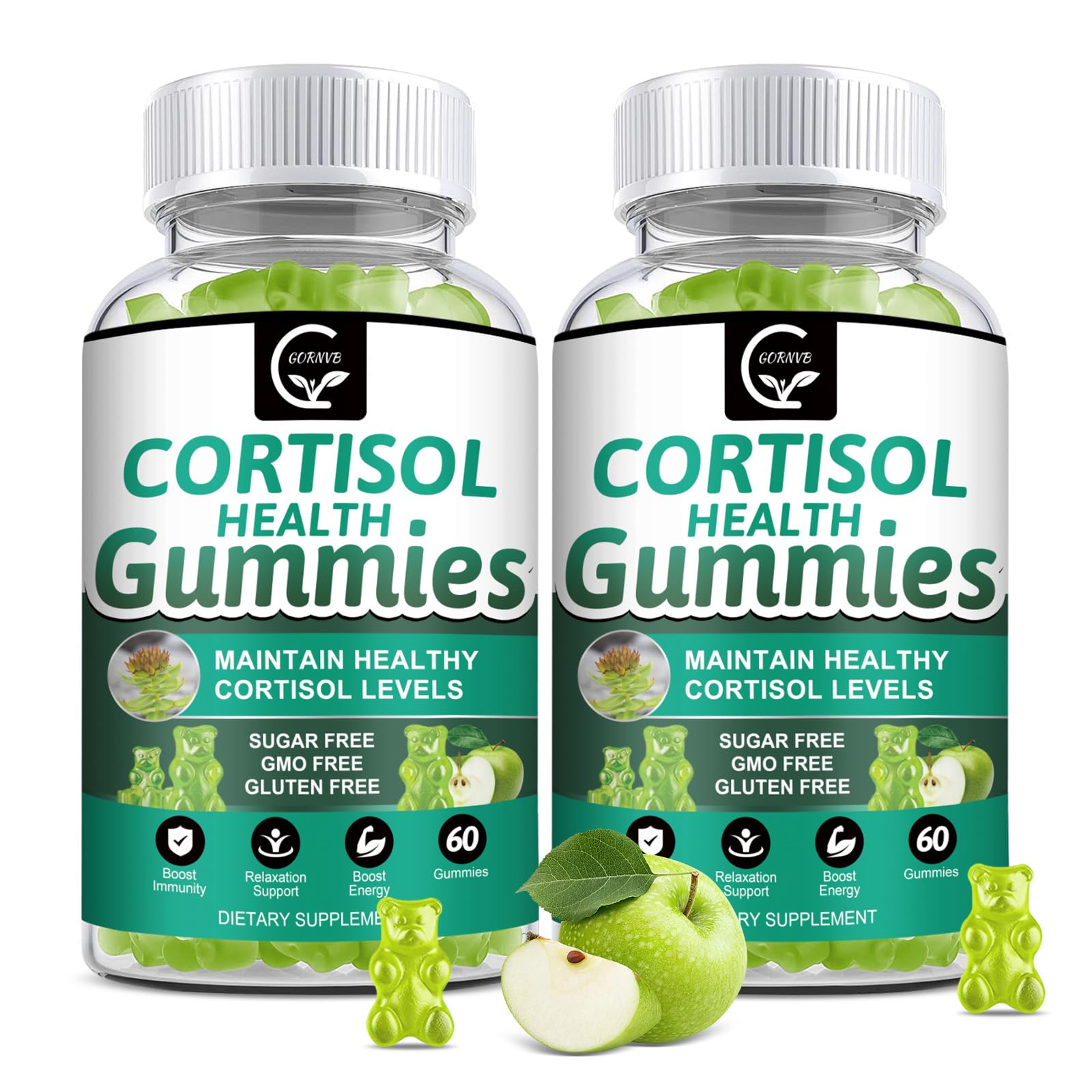 GORNVB Cortisol Gummies bottle shown for daily relaxation and focus