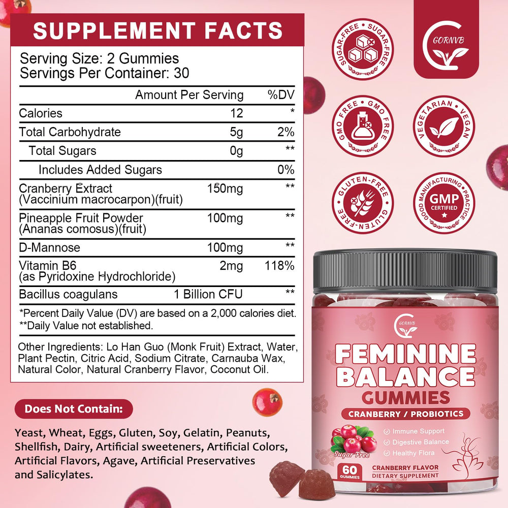Close-up of GORNVB gummies highlighting cranberry-pineapple flavor for a tasty daily routine.