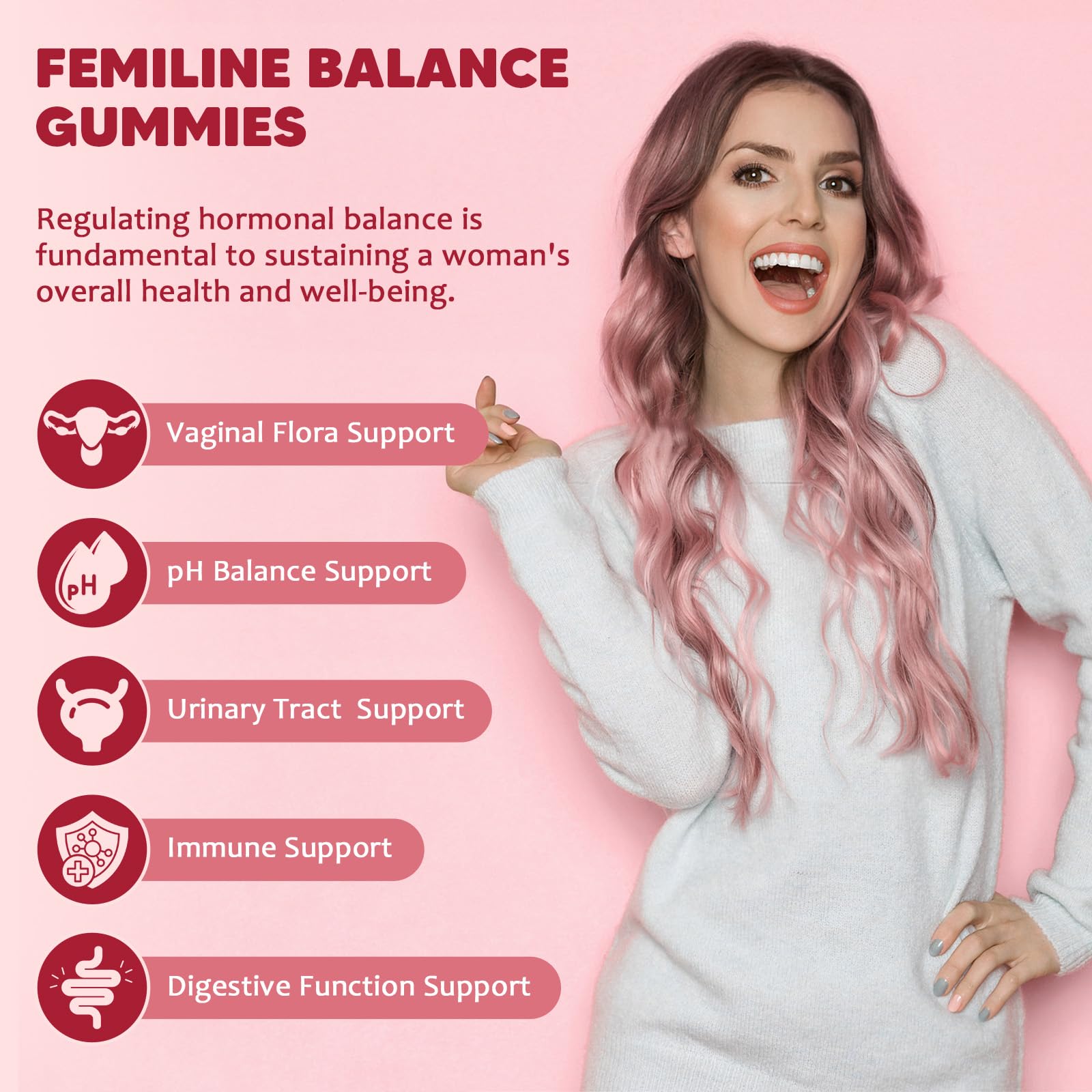 Packaging box displays GORNVB Feminine Balance with vegan, gluten-free gummies.