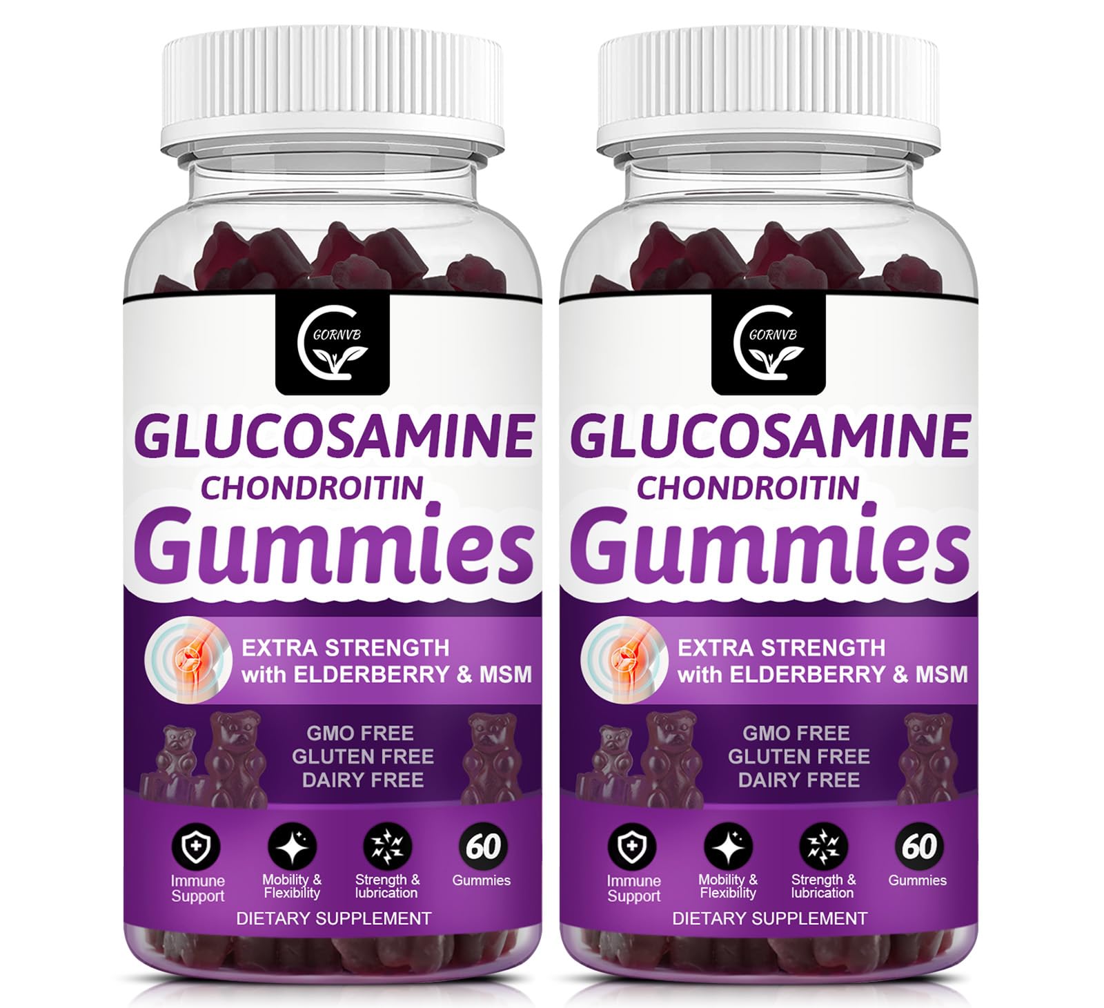 GORNVB glucosamine chondroitin gummies bottle front showing berry flavor and easy daily use