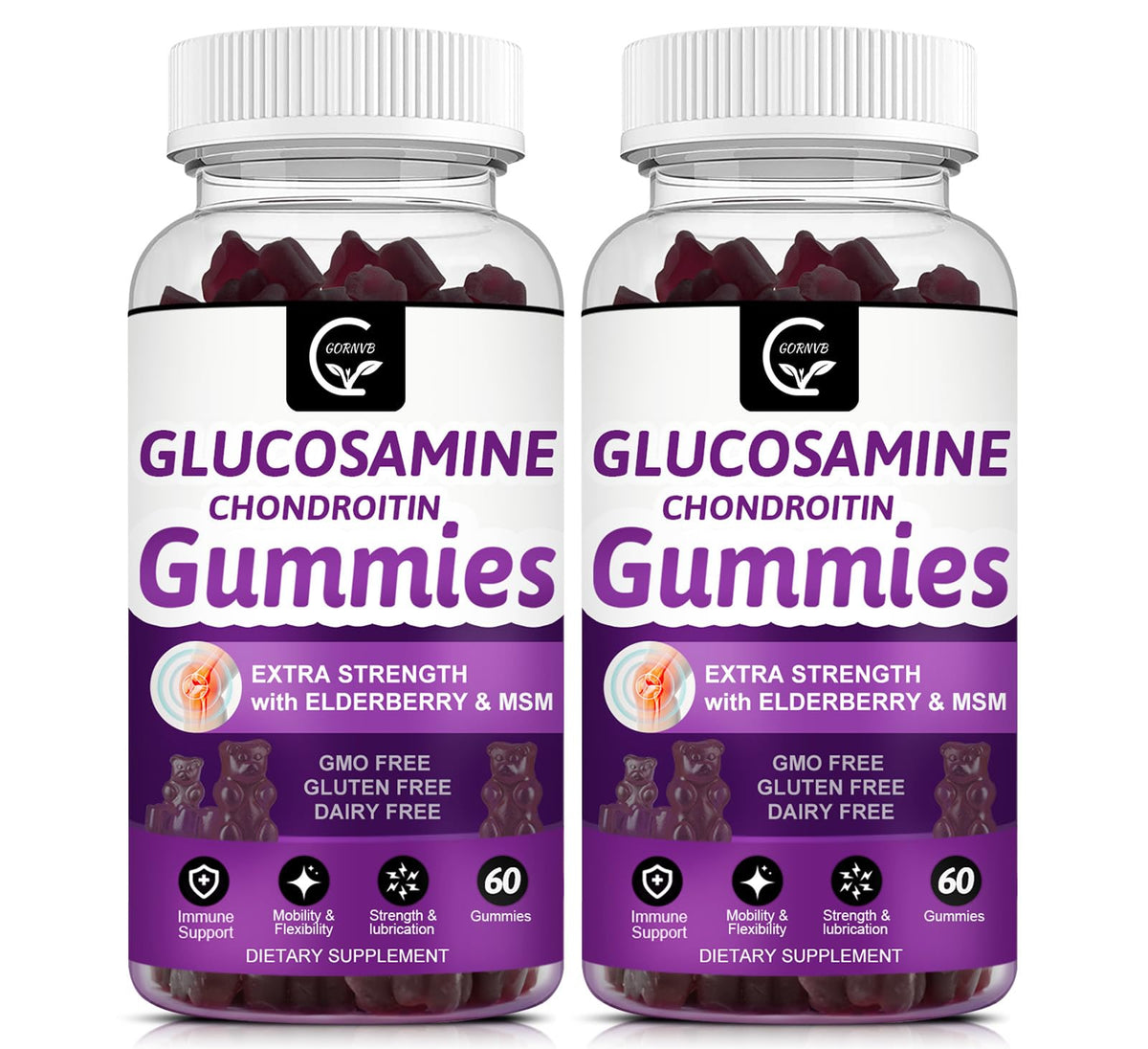 GORNVB glucosamine chondroitin gummies bottle front showing berry flavor and easy daily use
