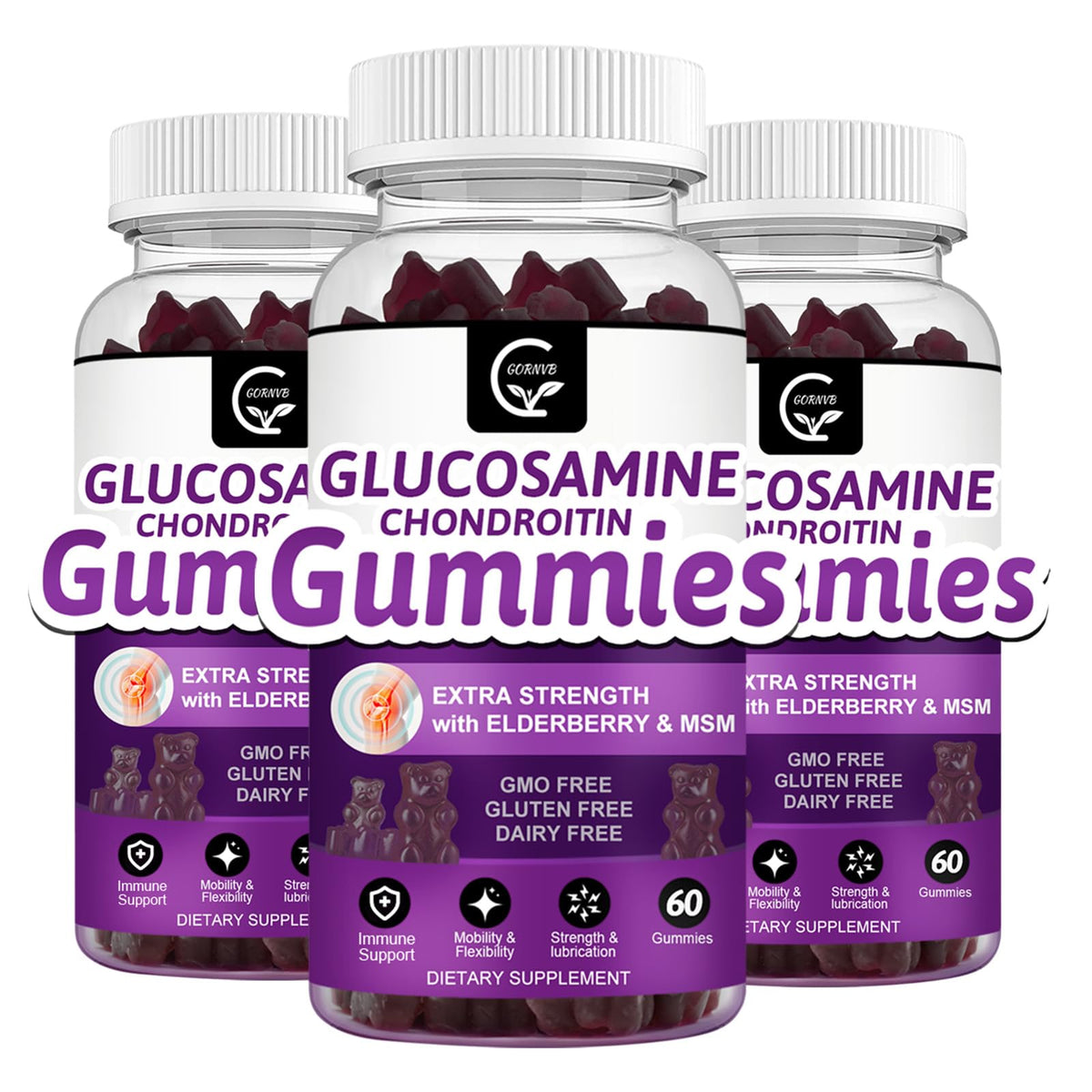 GORNVB glucosamine chondroitin gummies bottle with label for mobility support.