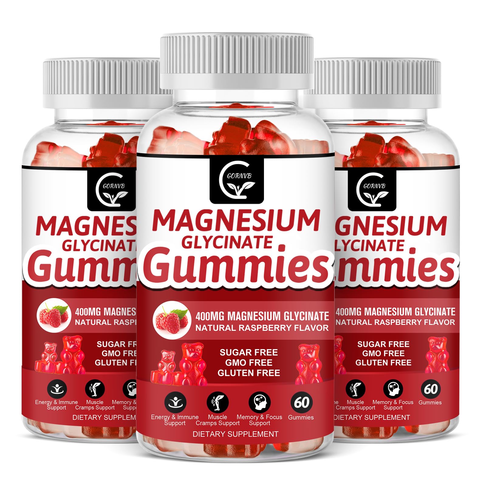 GORNVB Magnesium Glycinate Gummies bottle for daily calm and focus support.