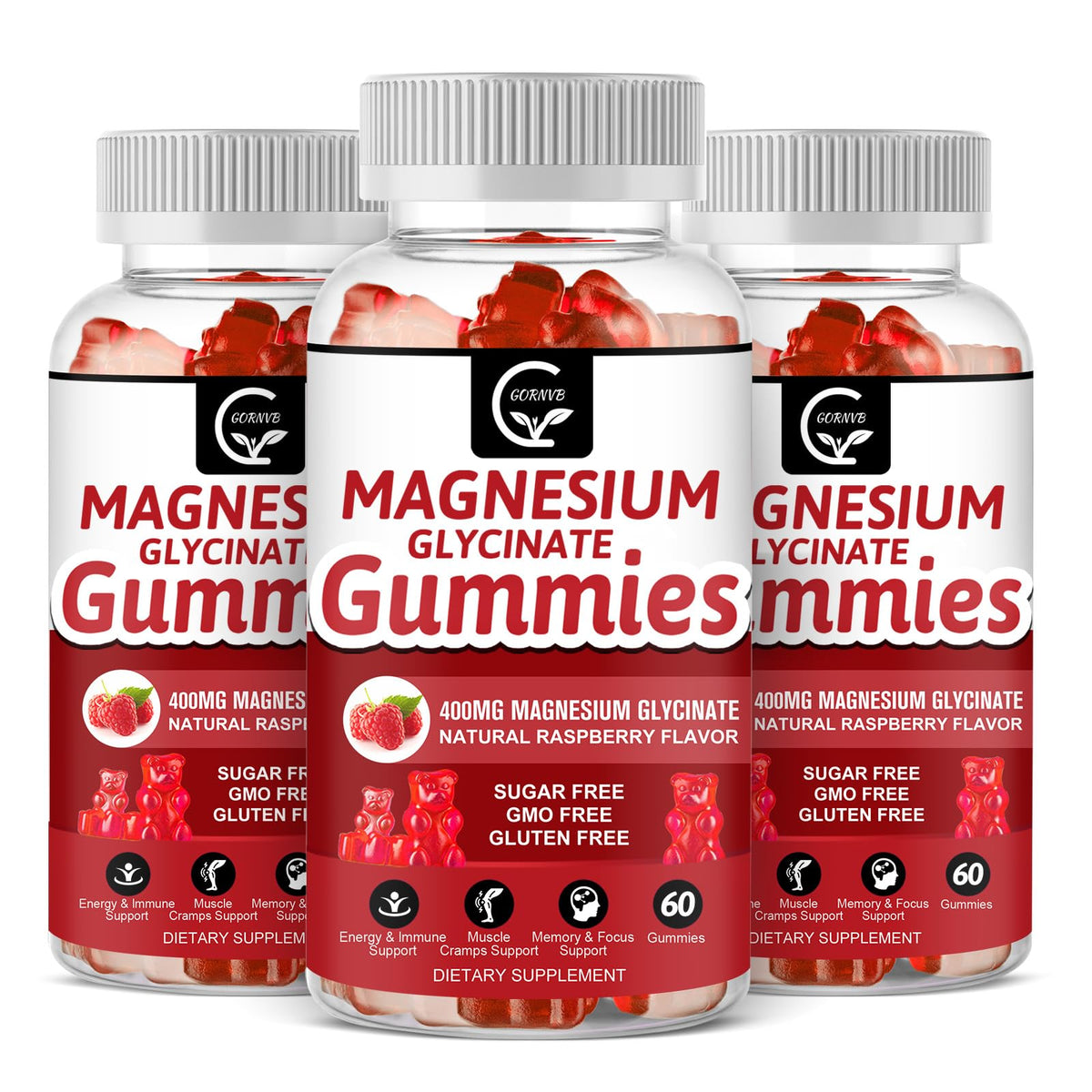 GORNVB Magnesium Glycinate Gummies bottle for daily calm and focus support.