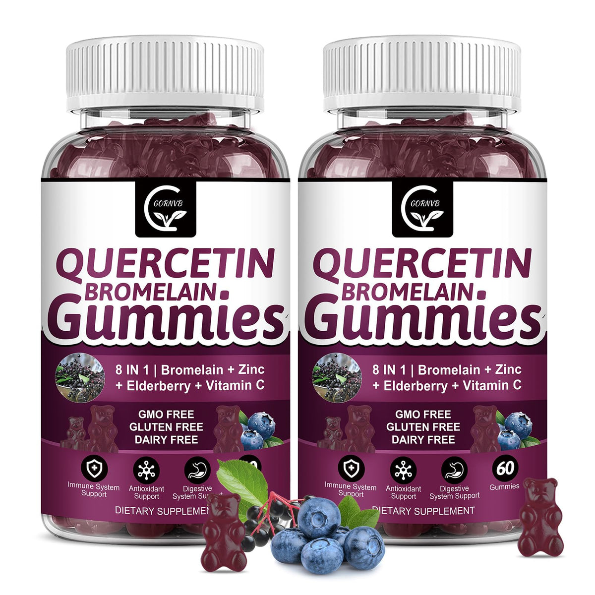 GORNVB Quercetin with Bromelain bottle shows convenient daily immune support.