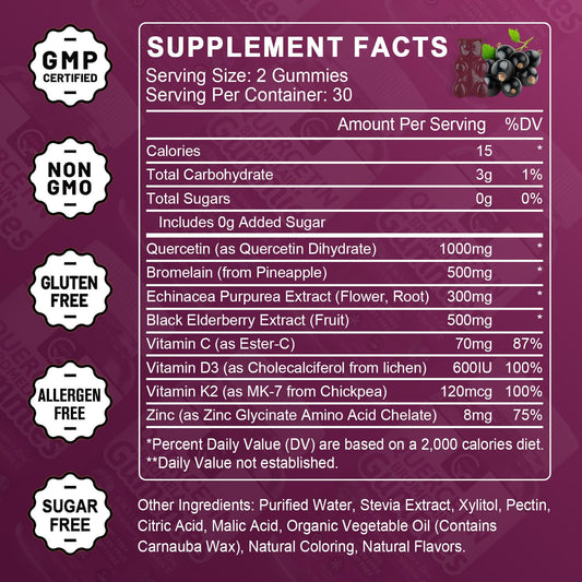GORNVB Quercetin with Bromelain label highlights key ingredients and quick benefits.