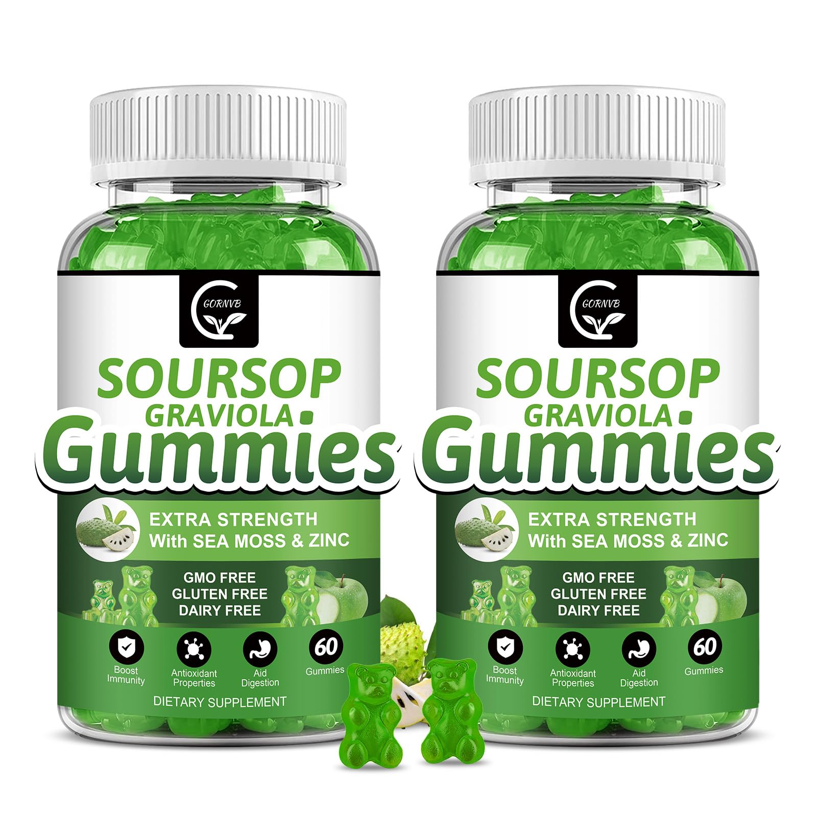 GORNVB Soursop Gummies pack front view, convenient two-pack for daily wellness.