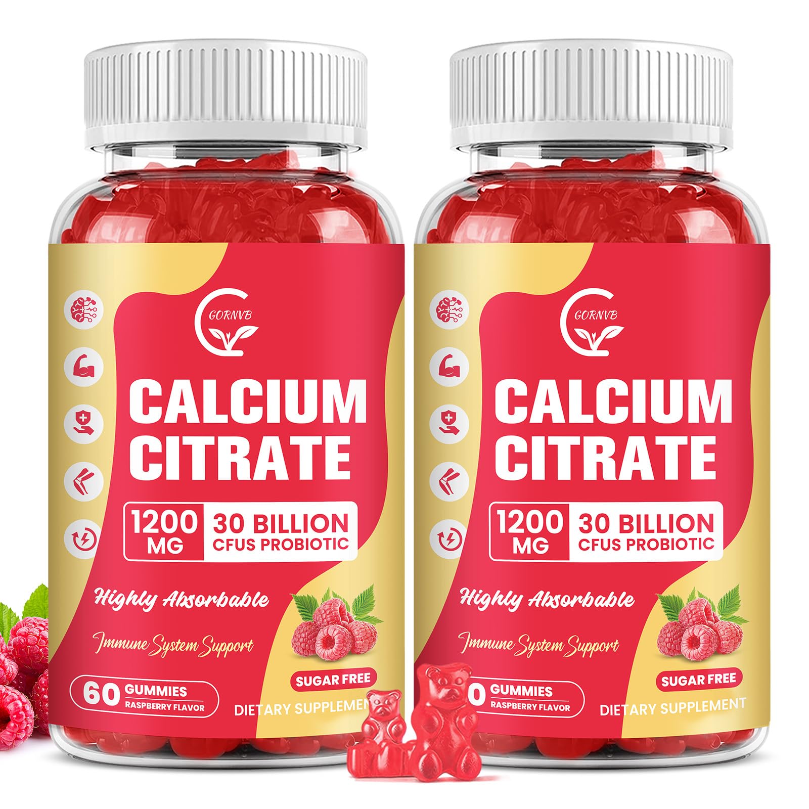 GORNVB calcium citrate gummies bottle front promotes high absorption for bones