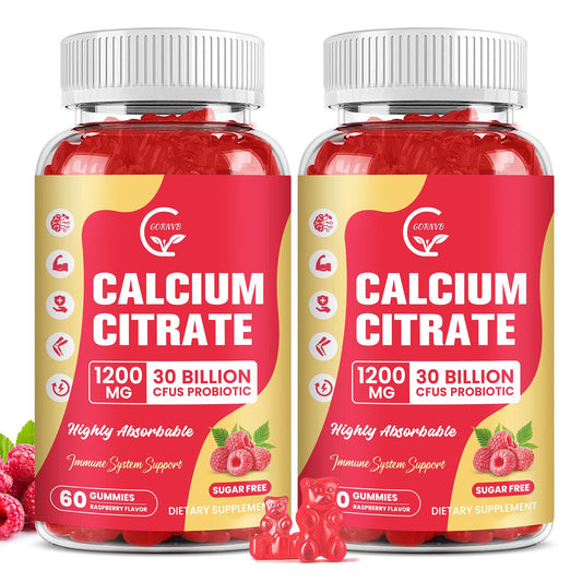 GORNVB calcium citrate gummies bottle front promotes high absorption for bones