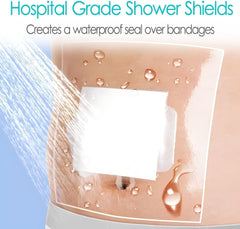 GoToHere shower cover edge seal demonstrates moisture barrier around wound without sticking