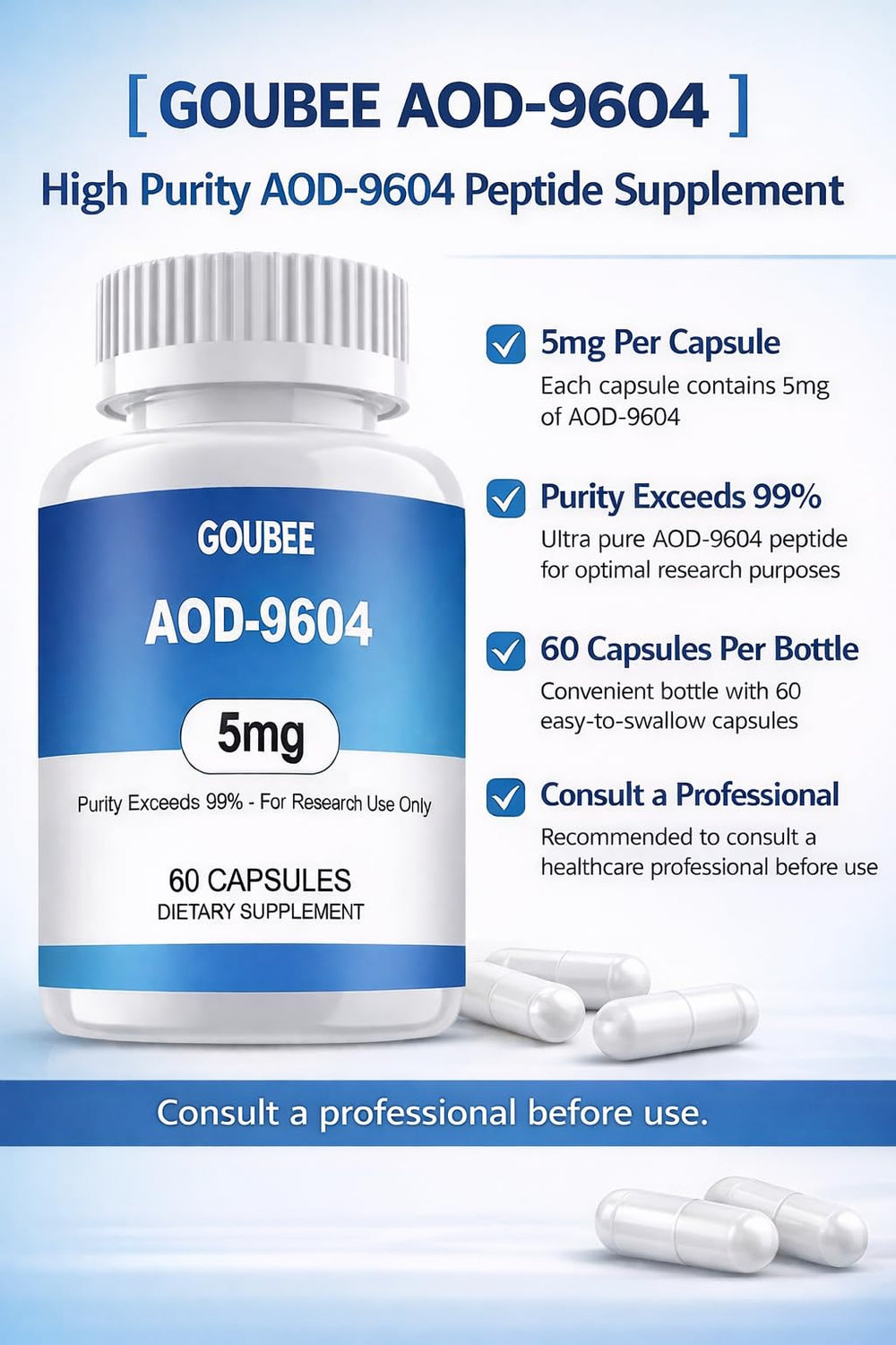 GOUBEE AOD-9604 packaging image of a 60-count bottle for organized lab storage.