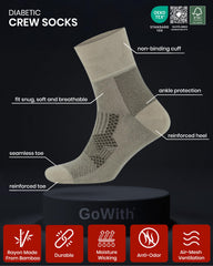 GoWith Diabetic Socks Gray Crew Seamless Cuff — breathable comfort for all-day wear.