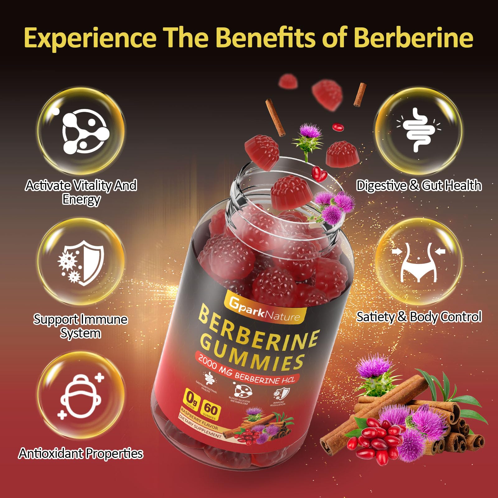 GparkNature Berberine Gummies bottle cap close-up highlighting easy daily dose.