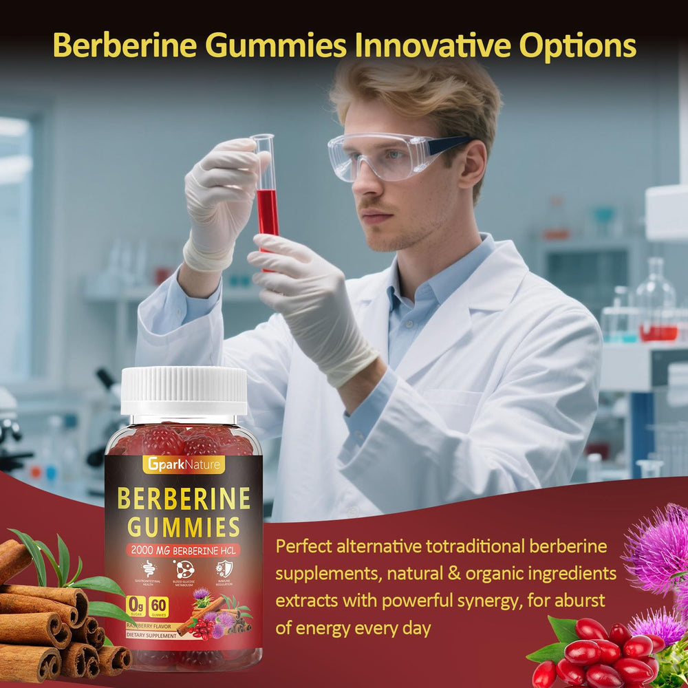 GparkNature Berberine Gummies close-up of raspberry flavor and gummy texture.