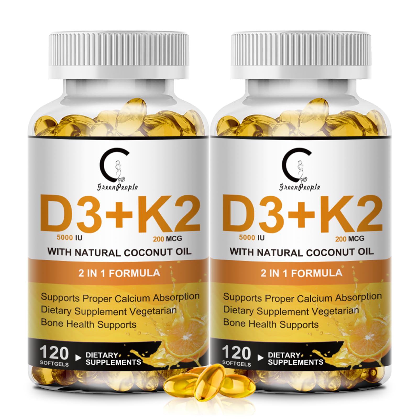 GreenPeople Vitamin D3 K2 softgel bottle on display for daily bone and immune support