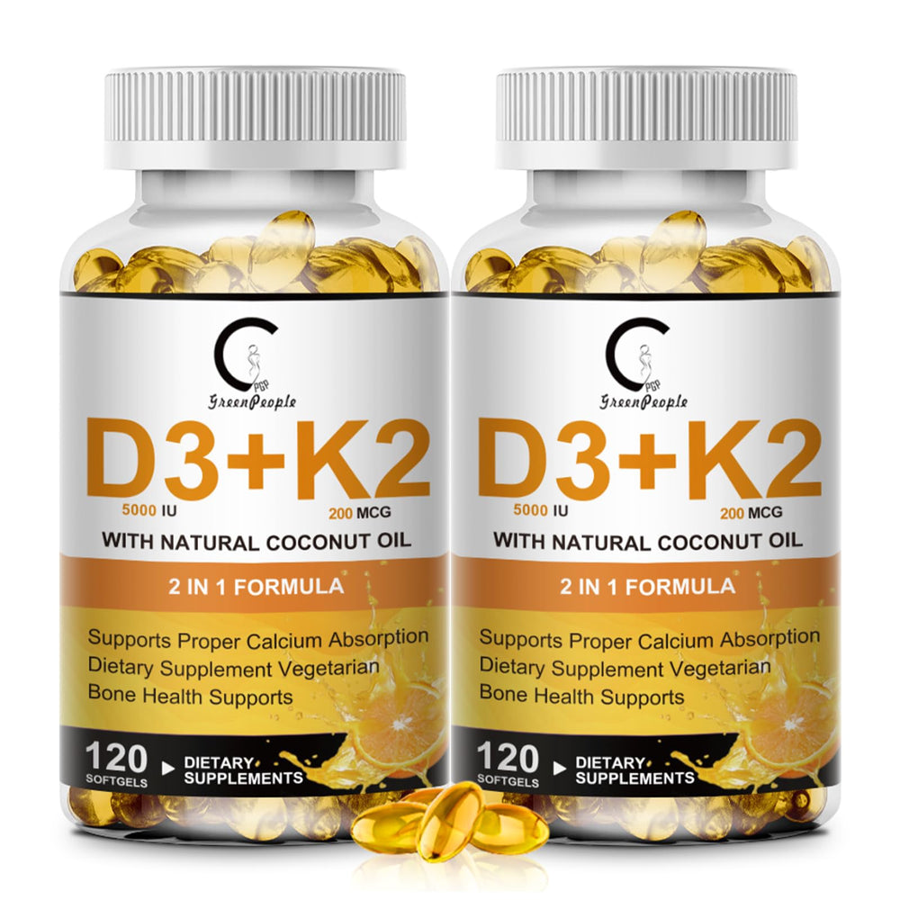 GreenPeople Vitamin D3 K2 softgel bottle on display for daily bone and immune support