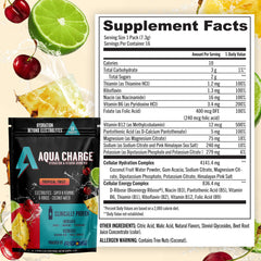 Glass of water with Aqua Charge highlights refreshing tropical hydration