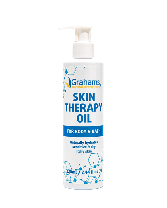 Grahams Natural Skin Therapy Oil bottle for dry skin relief.