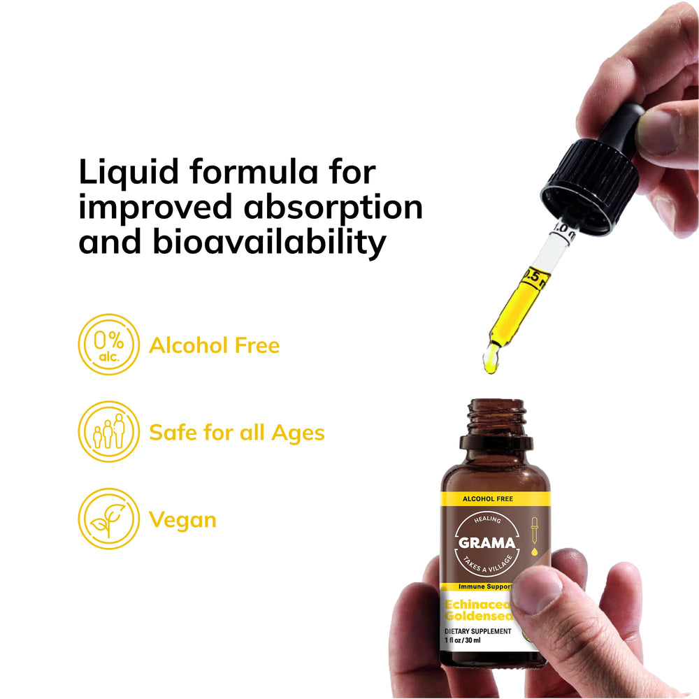 Label detail on Grama Wellness echinacea goldenseal tincture showing organic ingredients.