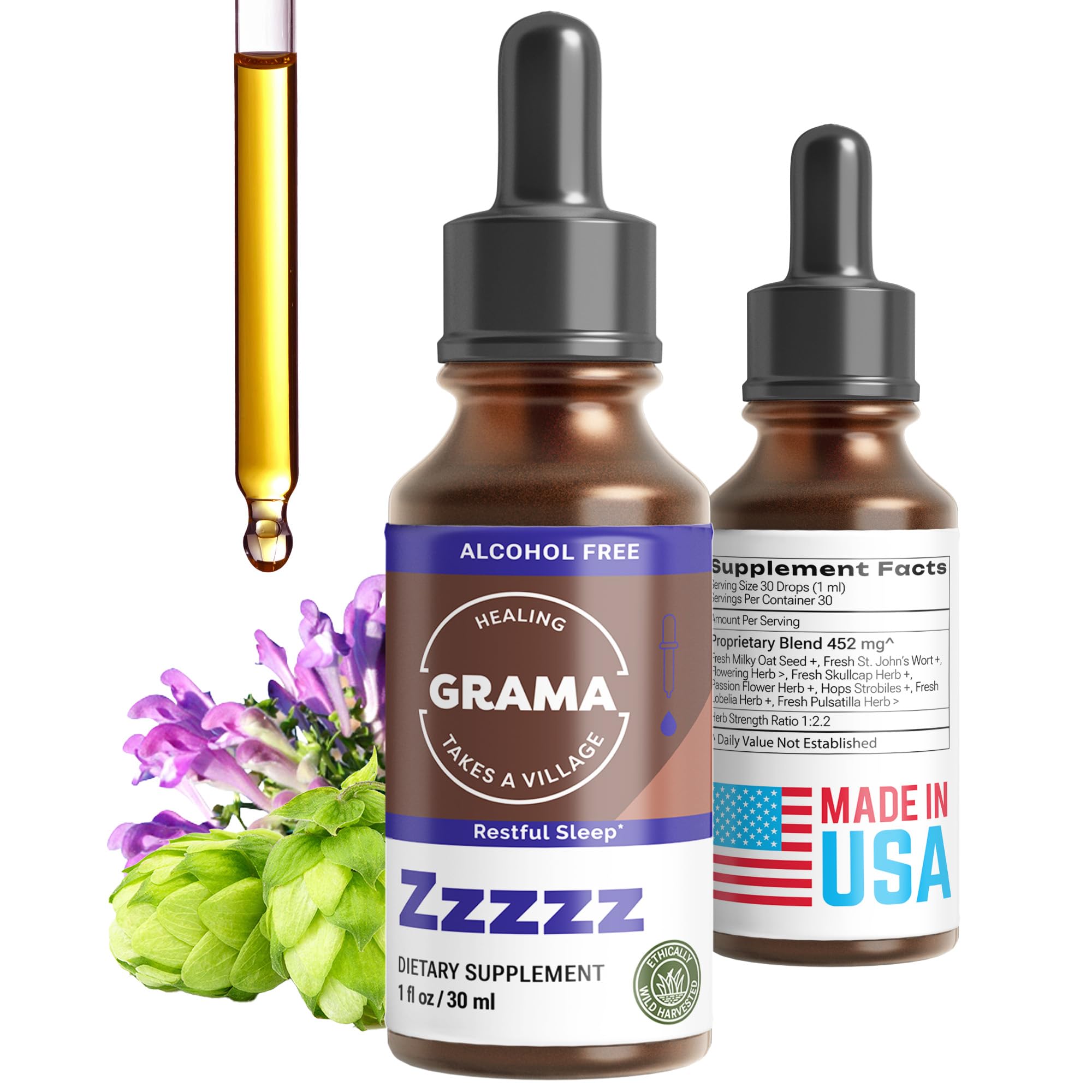 Grama Zzzzz bottle and pour for easy nighttime use.