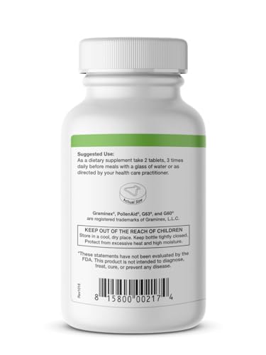 Graminex PollenAid bottle on desk suggests an easy daily ritual.