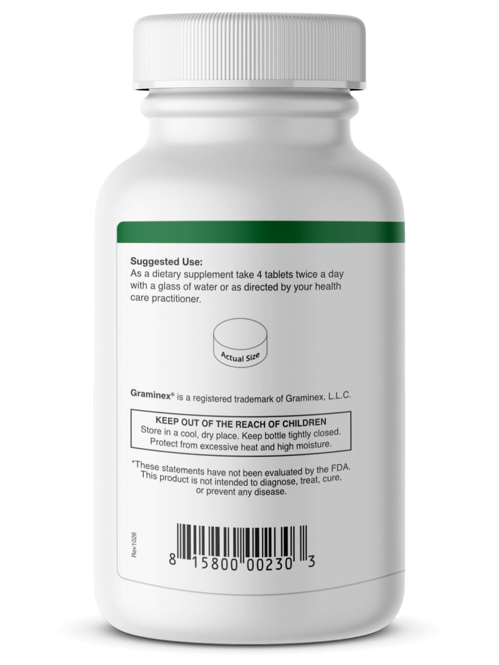 Graminex Wheatgrass Tablets label close-up highlighting vitamin-rich nutrition