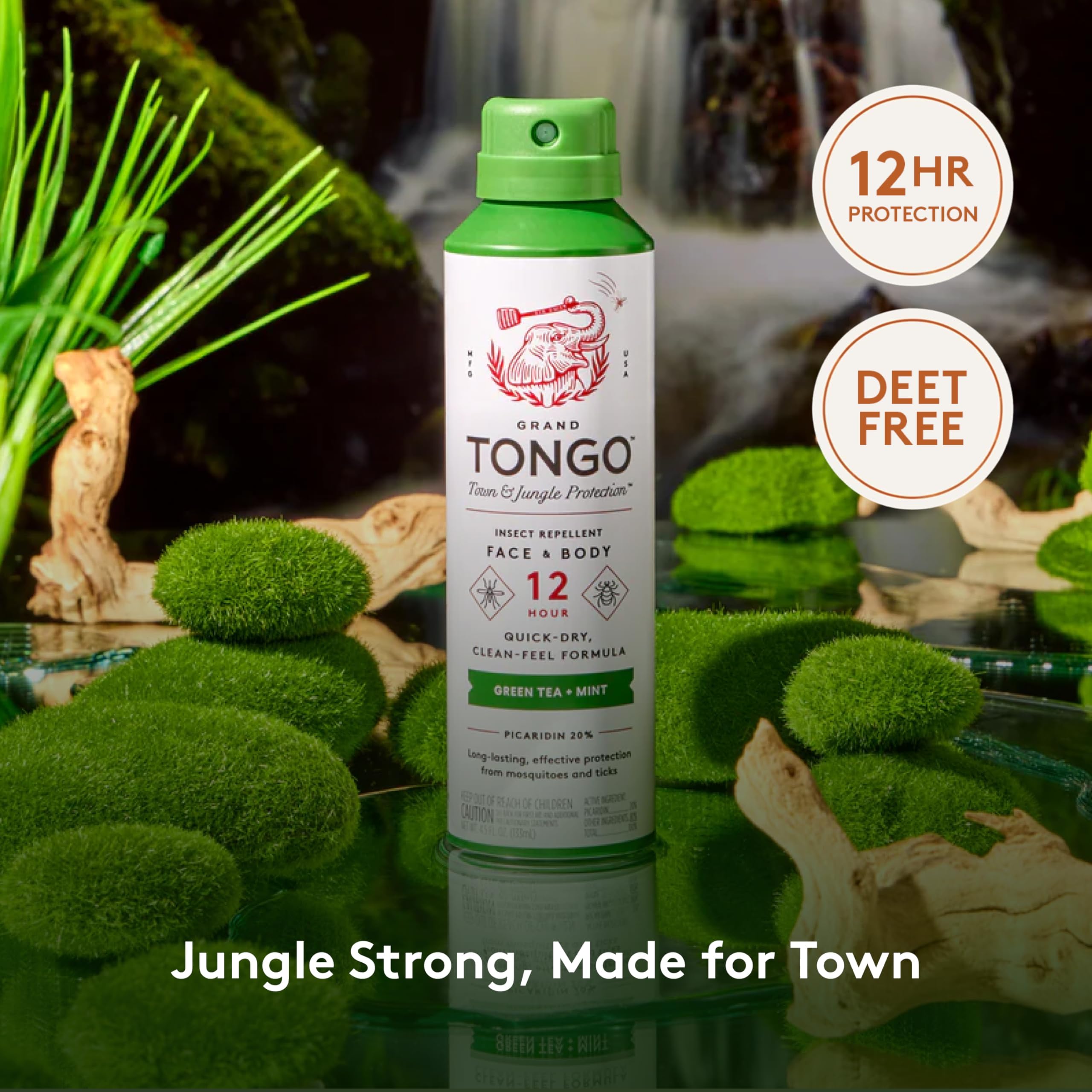 Grand Tongo spray applied to face and body for easy, comfortable protection.