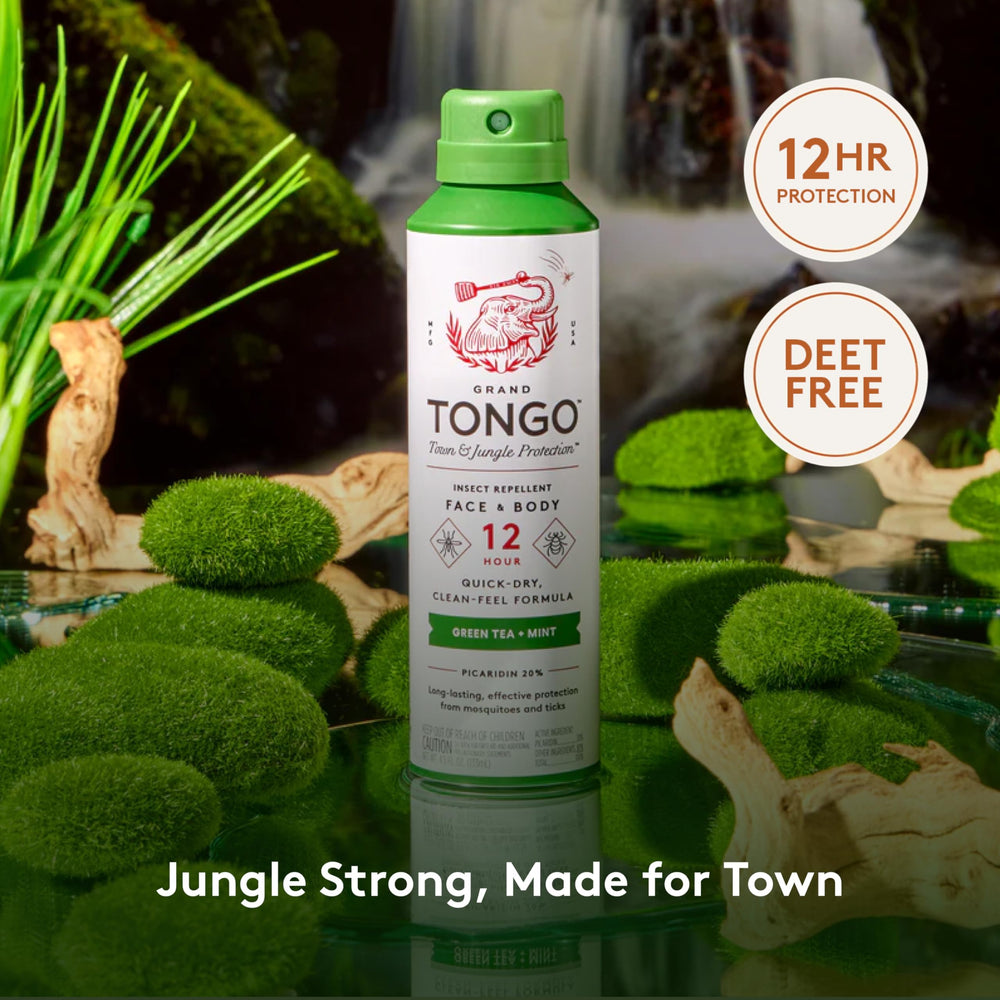 Grand Tongo spray applied to face and body for easy, comfortable protection.