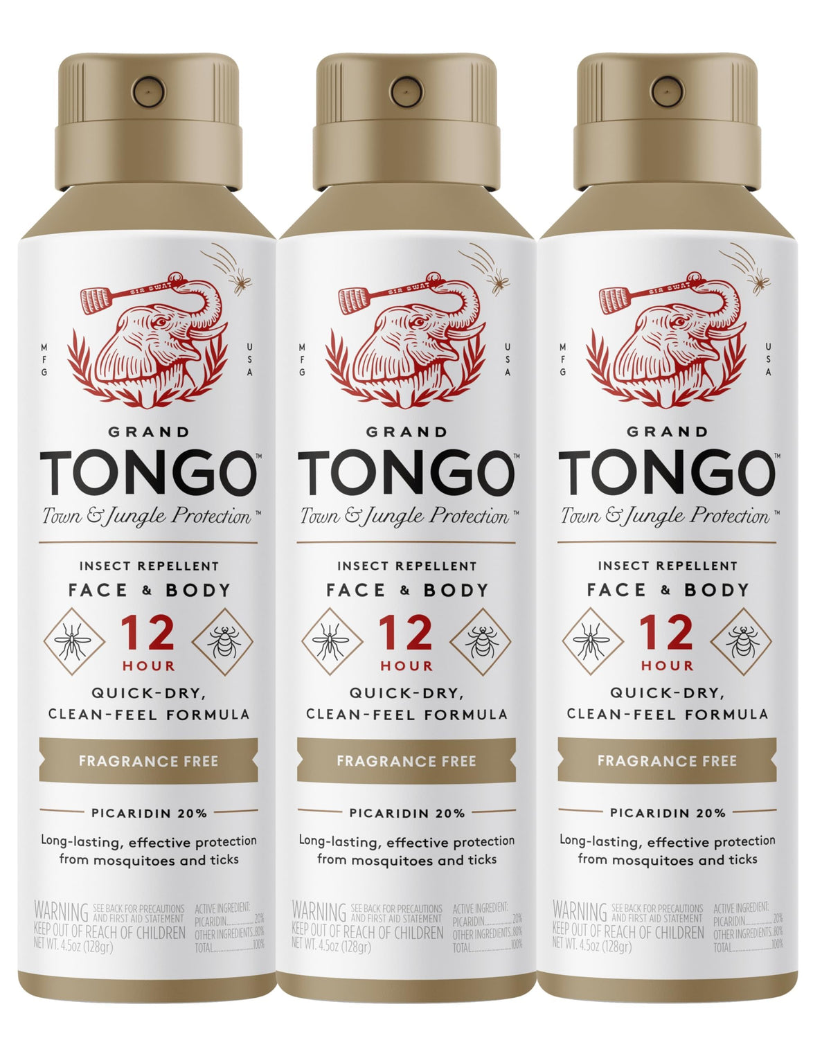Grand Tongo fragrance-free insect repellent bottle shown for long-lasting outdoor protection.