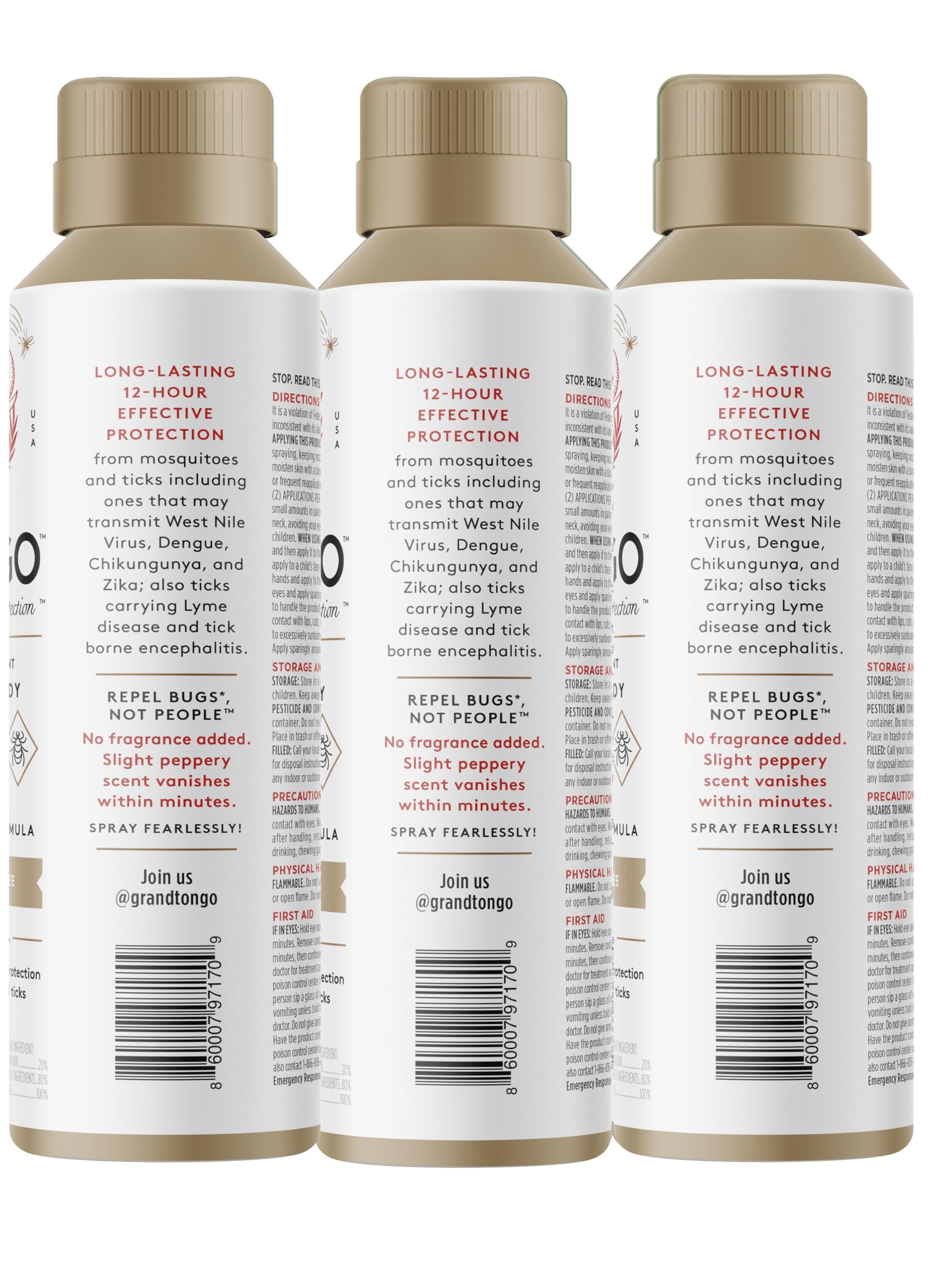 Grand Tongo fragrance-free insect repellent label emphasizes fragrance-free design.