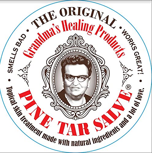 Grandma's Pine Tar Salve bottle close-up, ideal for everyday skin care and soothing minor irritations.