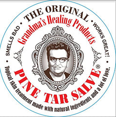 Grandma's Pine Tar Salve bottle close-up, ideal for everyday skin care and soothing minor irritations.
