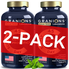 Granions Dental Probiotics bottle with mint tablets for fresh breath support.