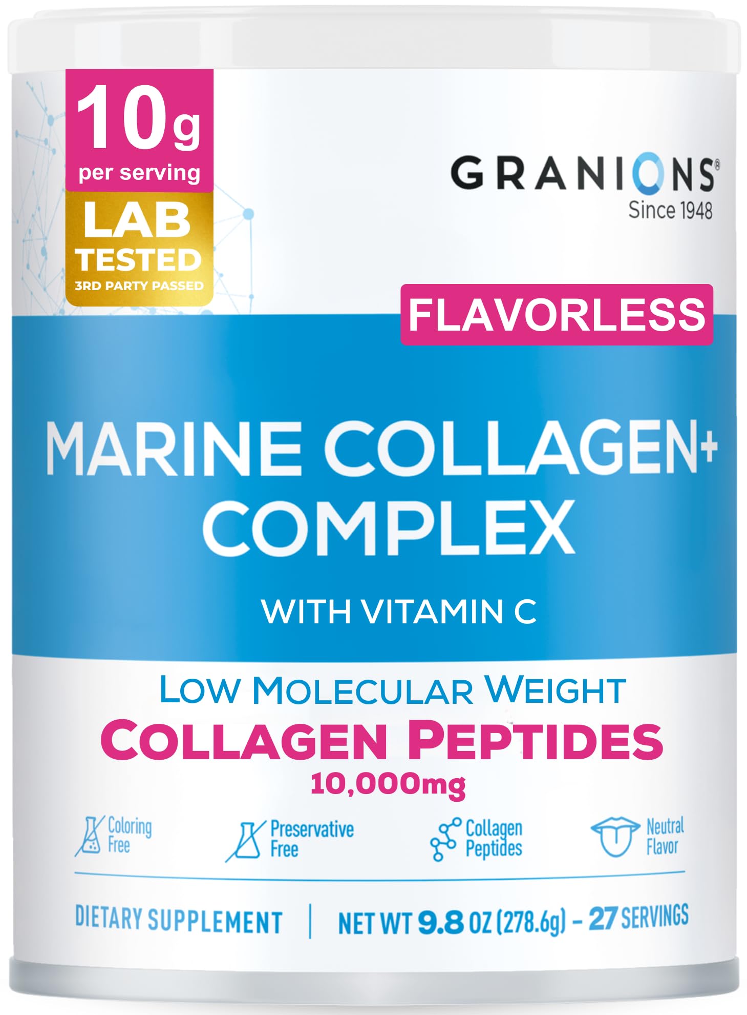 Granions Marine Collagen Powder bottle front viewed for daily beauty support