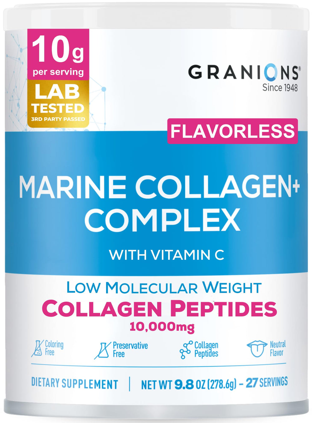 Granions Marine Collagen Powder bottle front viewed for daily beauty support