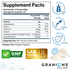 Granions Marine Collagen Powder ingredients highlighted with Acerola Vitamin C