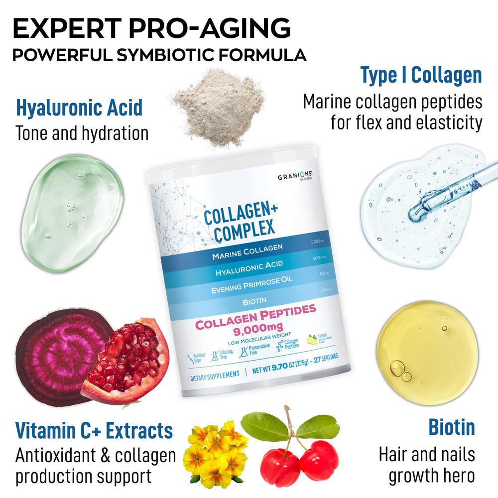 Granions Marine Collagen powder scoop on tub for easy daily servings