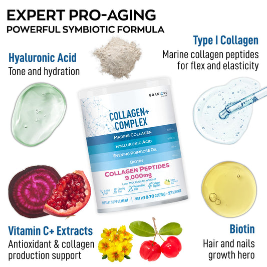 Granions Marine Collagen powder scoop on tub for easy daily servings
