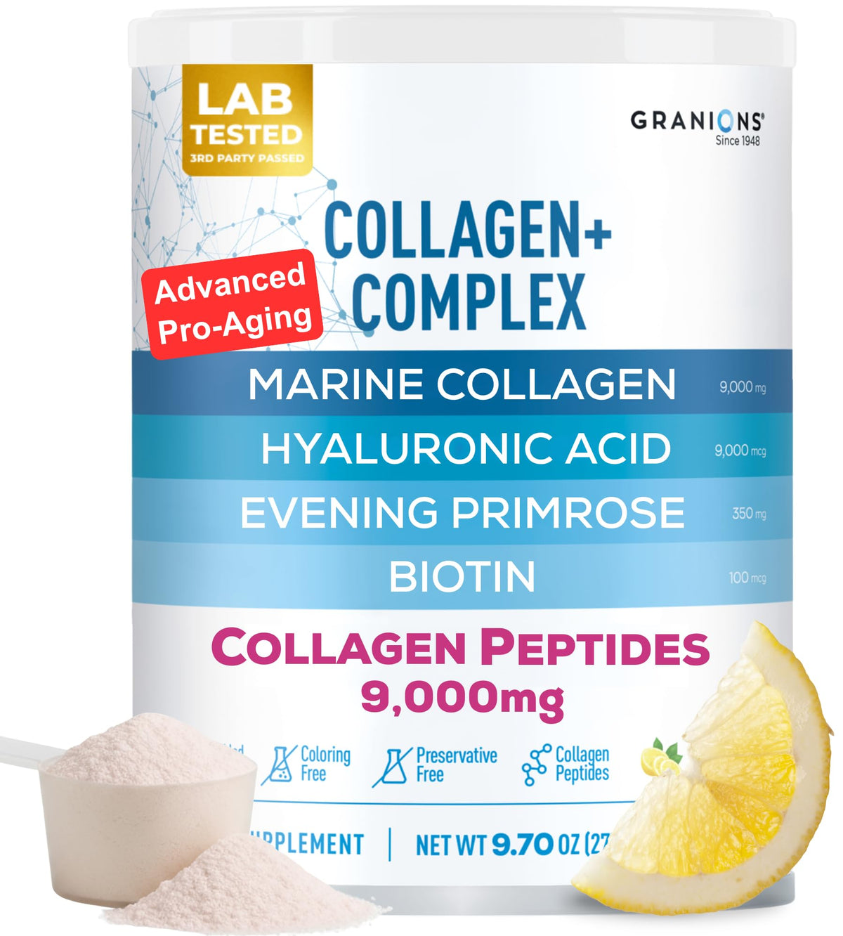 Granions Marine Collagen powder tub front image for daily skin, hair, and nails support
