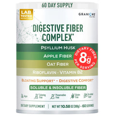 Granions Psyllium Husk Powder bottle showcasing vegan, sugar-free fiber for daily digestion.
