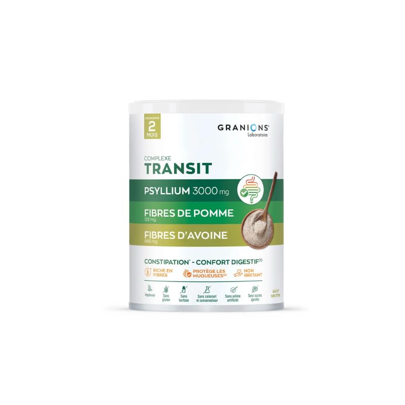 Granions Psyllium Husk Powder in a smoothie blends neutrally for gut-friendly nutrition.