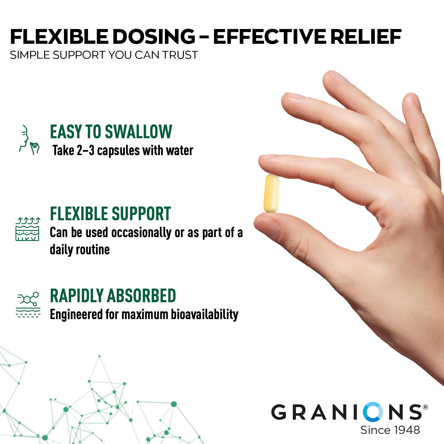 Granions vegan capsules free from gluten and lactose.