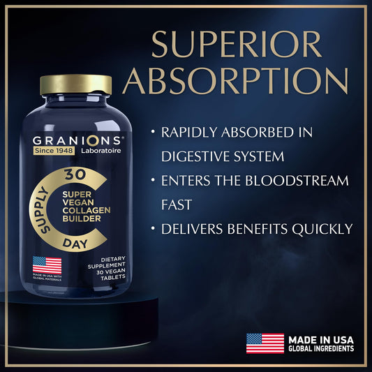 Granions vegan collagen pills closeup showing easy daily capsules for wellness.