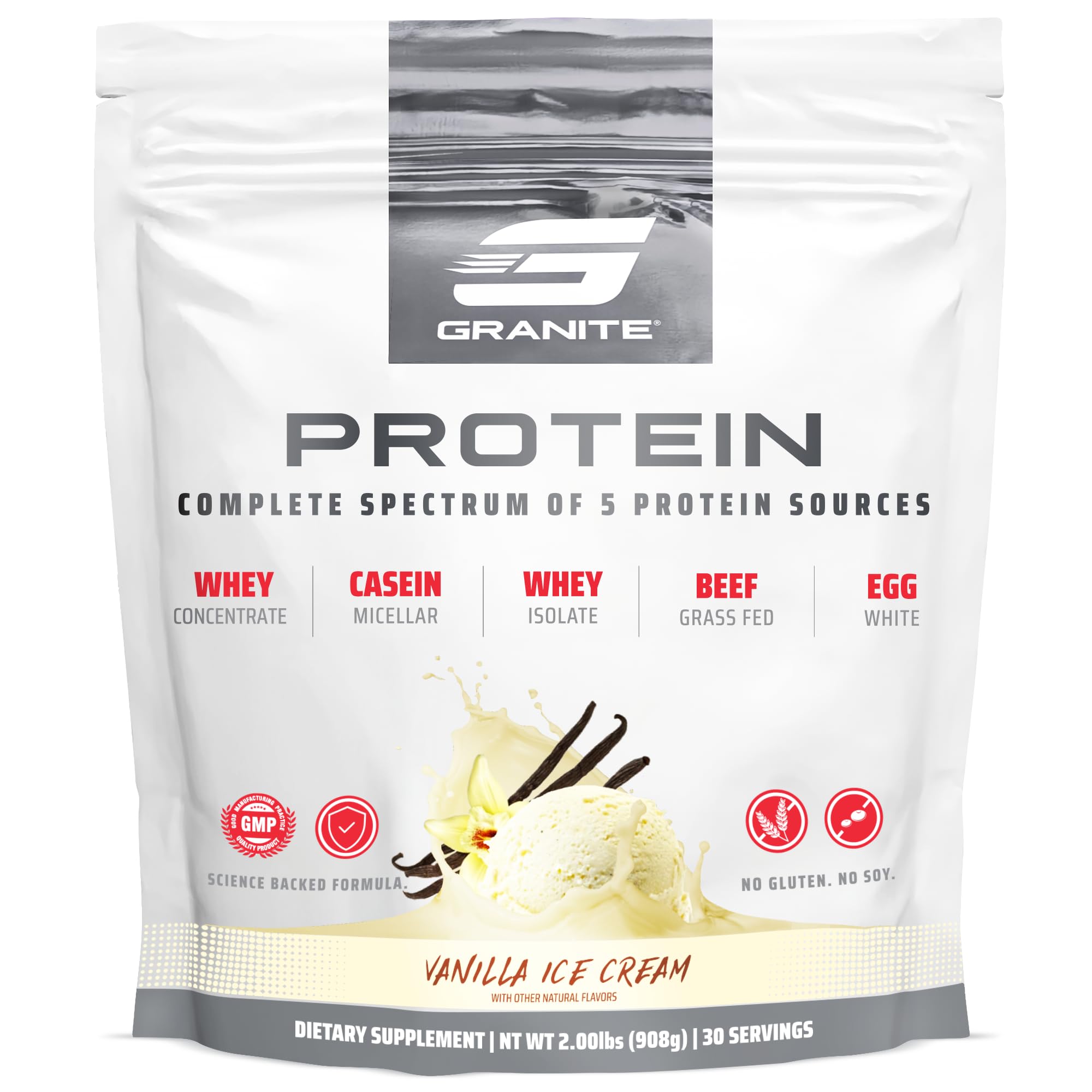 Granite Nutrition Protein Powder vanilla bottle promotes lean muscle support during workouts