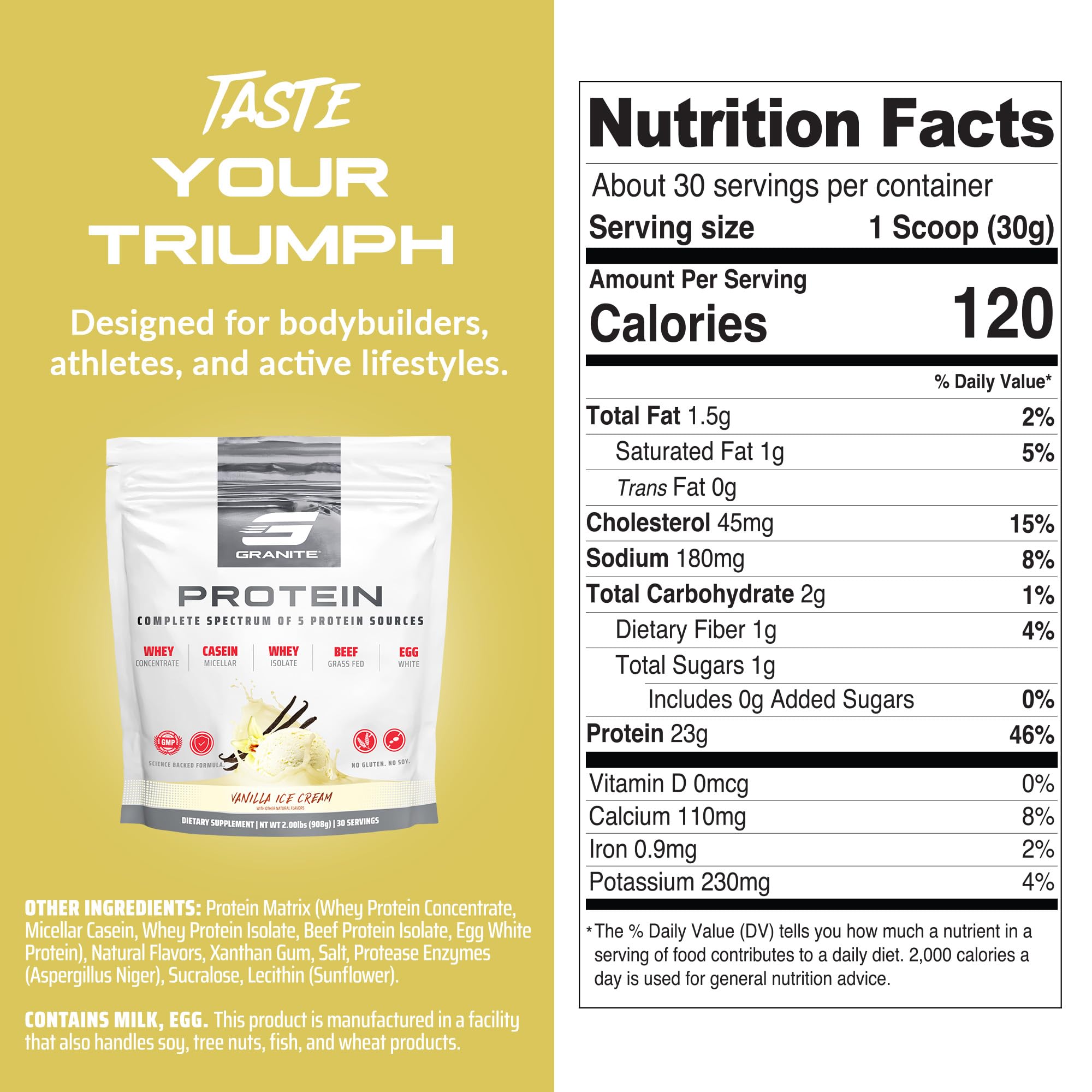 Granite Nutrition Protein Powder dry scoop in a mixing bowl ready to blend