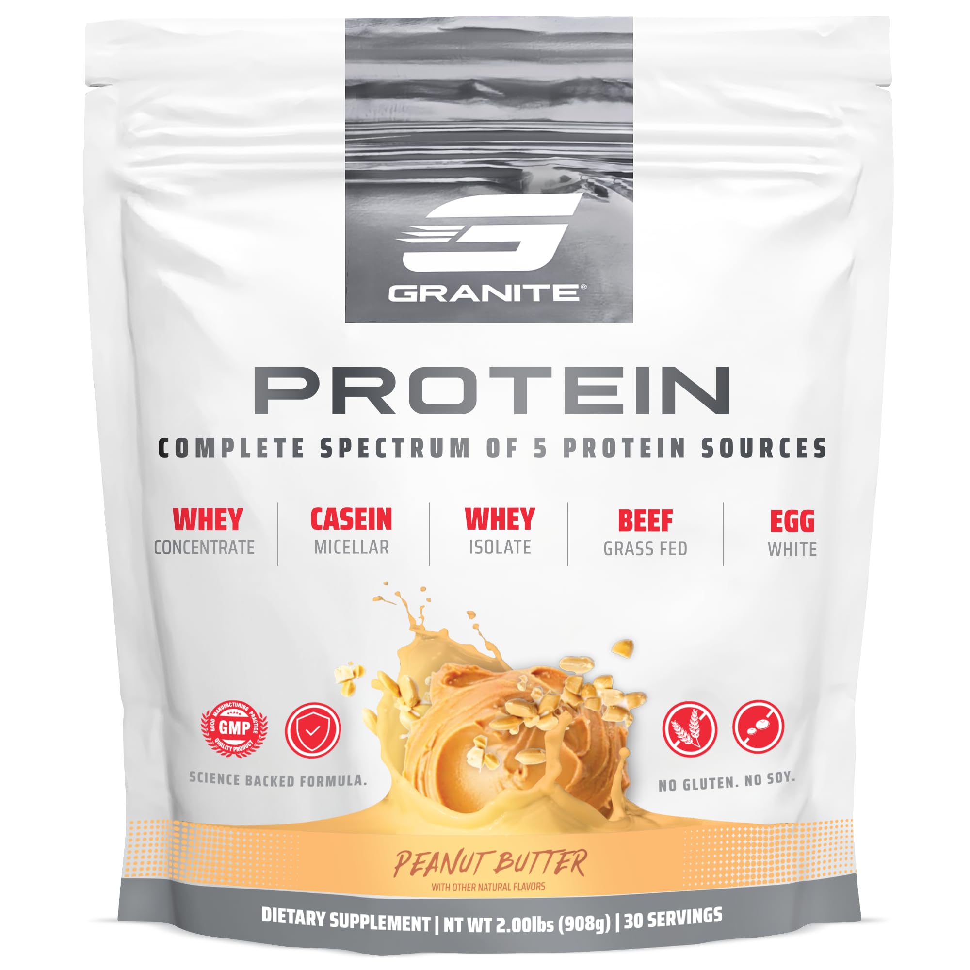 Granite Nutrition protein powder front jar featuring multi-source blend for lean muscle.