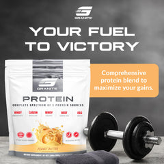 Granite Nutrition protein powder label closeup reveals five-source formula.